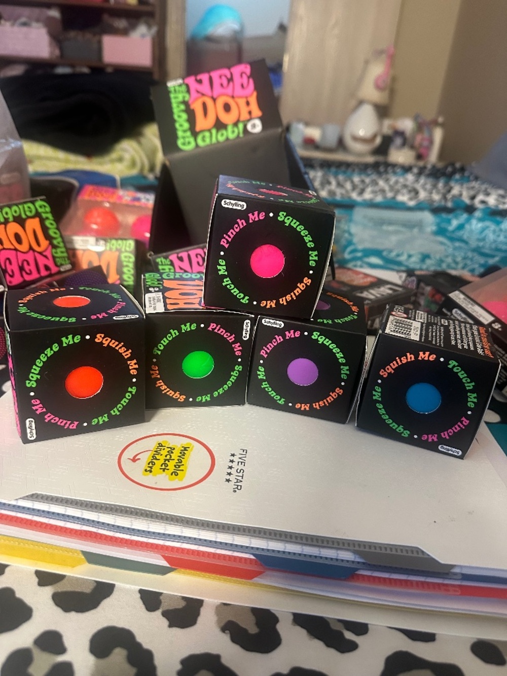 NeeDoh Groovy Glob 5-Pack Lot • Full Neon Rainbow NIB
